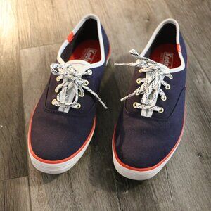 Keds Champion Navy Canvas Sneakers Womens Size 8.5 Red Trim Speckled Lace
